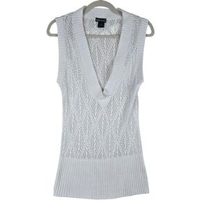 Wet Seal Cream Crochet Knit Sweater Sleeveless Vest Tunic Large Y2K Boho Coastal